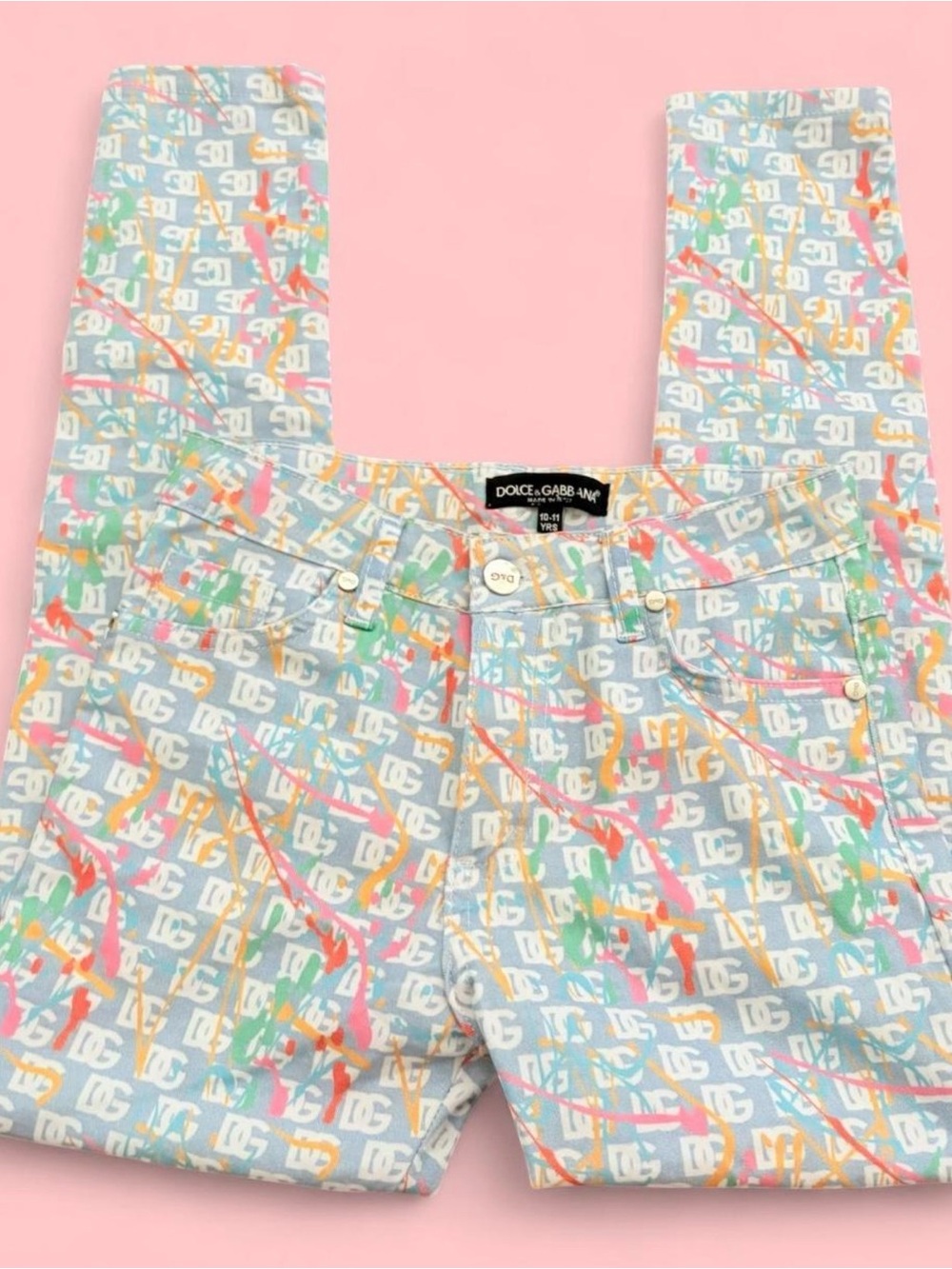 Dolce & Gabbana Pastel Multicolor Logo Print Kids Jeans